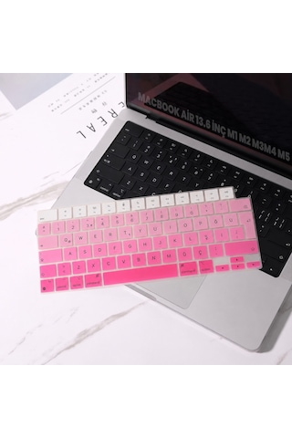 Macbook Air 13.6 İnç M2 M3 M4 M5 A2681 A3113 A3240 A3449 Uyumlu Türkçe Q Klavye Koruyucu Pembe Ombre Diğer