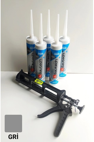 5 Adet Gri Silikonize Mastik Çekomastik + Silikon Tabancası Gri Gri