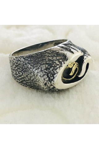 Çift Vav Harfi Işlemeli 925 Ayar Gümüş Erkek Yüzük