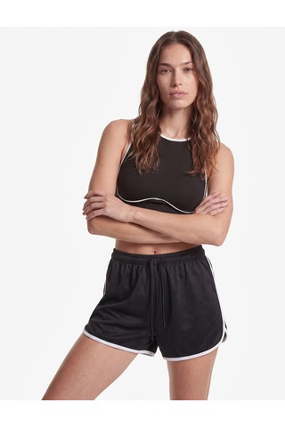 Koton Beli Bağcıklı Rahat Kalıp Biyeli Spor Mini Şort Siyah 6sak40436nk
