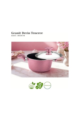 18 Cm Granit Derin Tencere Çelik Kapak - Mürdüm Mürdüm