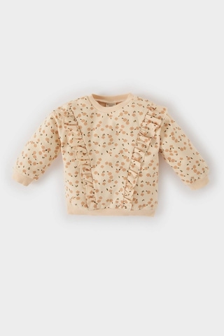 DeFacto Kız Bebek Bisiklet Yaka Çiçek Desenli İçi Yumuşak Tüylü Sweatshirt D7186A524WNBG744 Bej