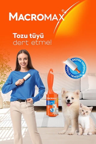 Macromax Tüy Toplayıcı Rulo 56 Yaprak, Ekstra Yapışkanlı Kedi Köpek Tüyü Toz Toplama Rulosu