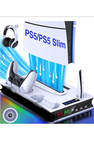 Ps5 Slim Fonksiyonel Fanlı Şarj Standı Led Göstergeli Yh60