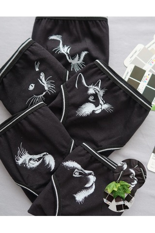 Alya Underwear Kız Çocuk Kalpli Dokuma Lastik Pamuklu Kumaş Slip Külot 5'li Paket 5 Adet Beyaz Siyah P13