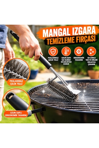 Mangal Izgara Temizleme Fırçası Paslanmaz Çelik Telli, Uzun Saplı Grill Temizlik Aparatı Mangal Temizlik Fır 69433523