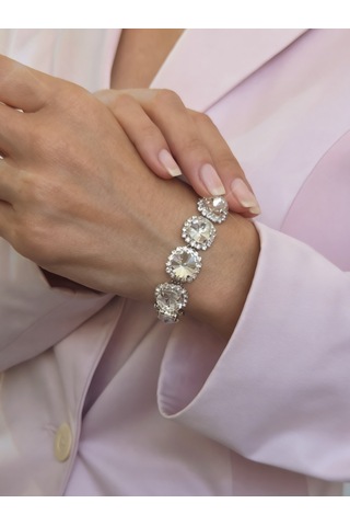 Riviere Kristal Taşlı Çiçek Model Şeffaf Renkli Bileklik