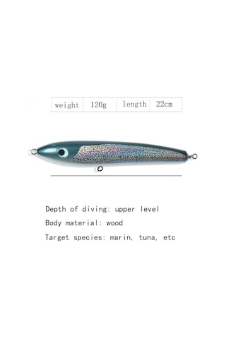 120g 22 Cm Yüzen Su Ahşap El Yapımı Büyük Kalem Derin Deniz Tekne Balıkçılık Dalga Yalan Ton Balığı Yemi Sarı-yeşil Lazer