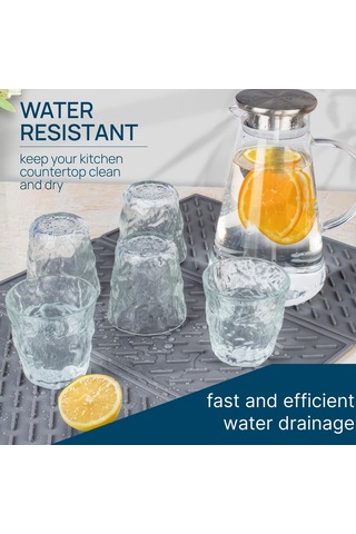 Sones 62 X 40 Cm Üç Katlı Silikon Drenaj Pedi Kase Ve Bulaşık Kurutma Matı Mutfak Tezgahı İçin Siyah