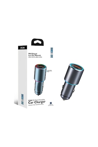 Rgb 53w Pd Hızlı Şarj Araç Içi Çakmaklık Şarj Aleti 1x Type-c 35w