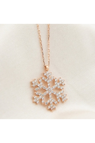 Altın Renk Kartanesi Kolye Zirkon Beyaz Taşlı Kar Tanesi Çelik Kolye Altın