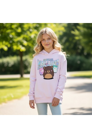 Squish Kapüşonlu Kız Çocuk Tunik Sweatshirt Pembe