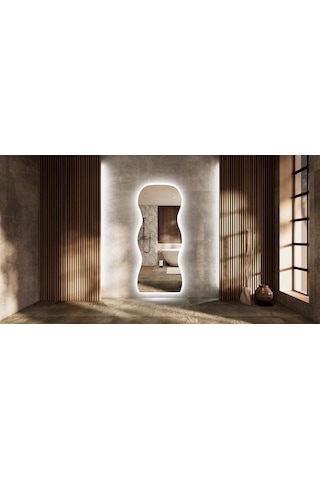 90 Cm Ledli Dalgalı Dekoratif Duvar Boy Aynası Şeffaf