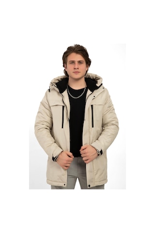 Erkek Polarlı Kürklü Su Ve Rüzgar Geçirmez Kapüşonlu Kışlık Mont & Kaban & Parka Taş