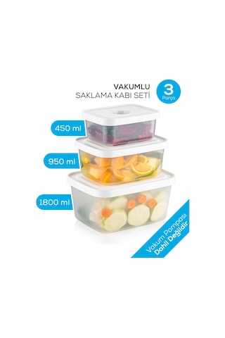 Vienev Vacuumfresh 3 Parça VakuMLu Gıda Saklama Kabı Seti