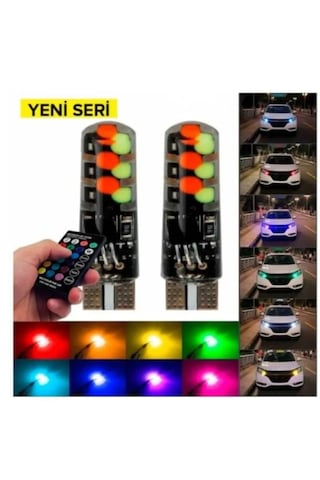 Kumandalı Çakarlı T10 Park Ampulü 2 Adet 18 Led Rgb Park