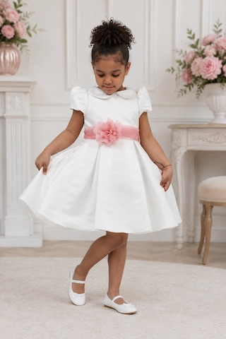 Babyhola Kız Çocuk Sade Beyaz Saten Abiye Elbise Balo Elbisesi 7152 Pembe