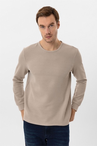 Süvari Bej Slim Fit Armürlü Bisiklet Yaka Triko Kazak Bej