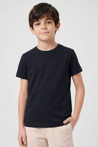 Standart Fit Basic O Yaka 3lü Paket Lacivert-bej-koyu Mavi Unisex Çocuk T-shirt - 11328 Lacivert - Beyaz