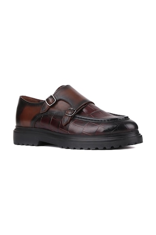 Shoetyle - Bordo Croco Deri Tokalı Erkek Klasik Ayakkabı 250-1616-761-bordo Bordo