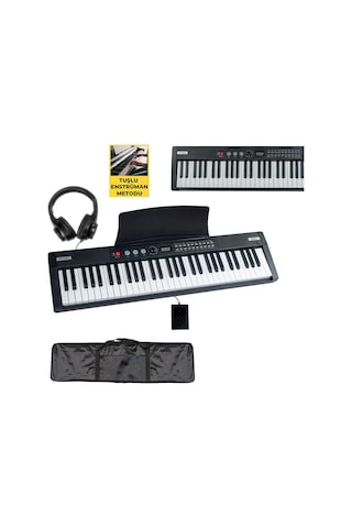 Midex PS-4000BK-PAK Taşınabilir Piyano Tuş Hassasiyetli 61 Tuşlu Bluetooth USB MP3 Midi (Kulaklık Stand Çanta Sustain)