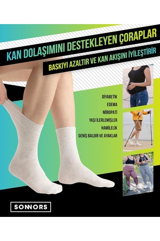Xmlbayiciniz 4 Çift Diyabetik Çoraplar - Organik Pamuk Çorap Erkek Kadın Çorabı - Dikişsiz Nefes Alabilir Rahat Lastik & Vücu Genel
