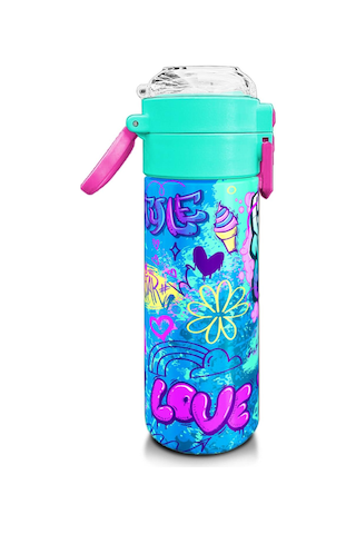 Coral High Kids Lavanta Su Yeşili Grafiti Desenli Pipetli Ve Direkt İçim Çelik Termos 500 Ml 31971 Lacivert Gül