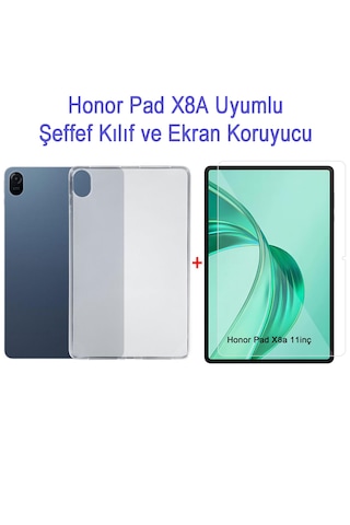 Honor Pad X8a 11.0 Inch 2024 Uyumlu Şeffaf Kılıf Ve Ekran Koruyucu Set Arka Kapak