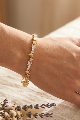 Gold Premimum Zirkon Taşlı Yıldızlı Çelik Bileklik 17cm + 3 Cm Uzatma
