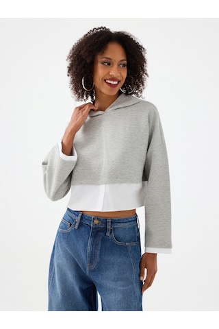 Crop Kadın Sweatshirt Gri