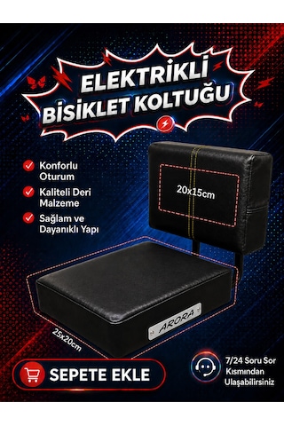 Arora Elektrikli Bisiklet Arka Deri Koltuk, Elektrikli Bisiklet Deri Koltuk, Motosiklet Deri Koltuk, Arka Sele Çocuk Deri Koltuk Seti Siyah