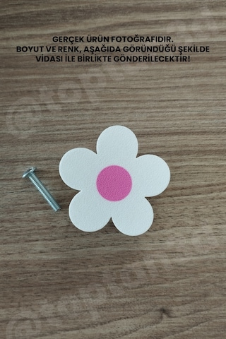 8 Adet - Pembe Papatya Dolap Kulpu - Çocuk Odası Kulp, Papatya Kulp - 5 Cm - Kulp Vidası Dahildir Sarı