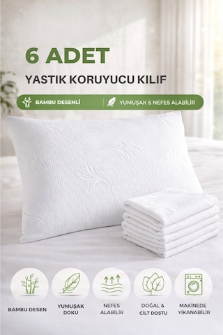 Formeya Fermuarlı 6 Adet Beyaz Yastık Koruyucu Çiçek Desen