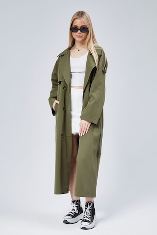 Kadın Oversize Astarlı Uzun Trençkot Haki