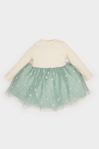 DeFacto Kız Bebek Çiçekli Uzun Kollu Tül Elbise D9327A525SPGN1114 Yeşil