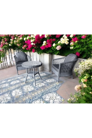 Monalin Mobilya Miami Gri 2 Kişilik 1-1-masa Rattan Örgü Bahçe & Balkon & Teras Oturma Grubu Minderli & Camlı & Masalı Takım Gri
