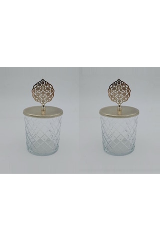 Fidex Home 2'li Dekoratif Cam Çerezlik- Şekerlik Metal Tuğra Kapa