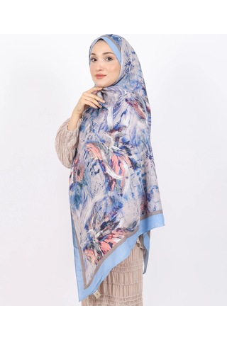 Luissa Bambu Kraş Şal Pastel Desen İndigo Mavi