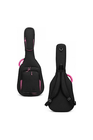 Profesyonel Gigbag Kalın Klasik Gitar Kılıfı-çantası - Siyah - Pembe 1900 Denye Lüx Kumaş - %100 Su Geçirmez