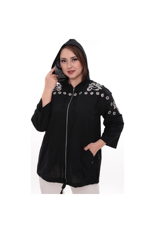 Lady Majestic Büyük Beden %100 Cotton Kapüşonlu Hırka Rahat Ve Şık Tasarım - 44462 Siyah