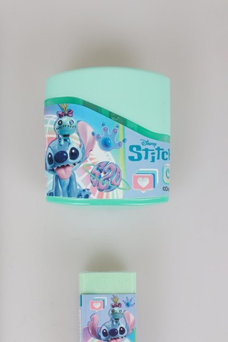Stitch Lisanslı 3 Adet Silgili Kurşun Kalem, Silgi Ve Çift Bıçaklı Kalemtraş Kırtasiye Seti, Yeşil