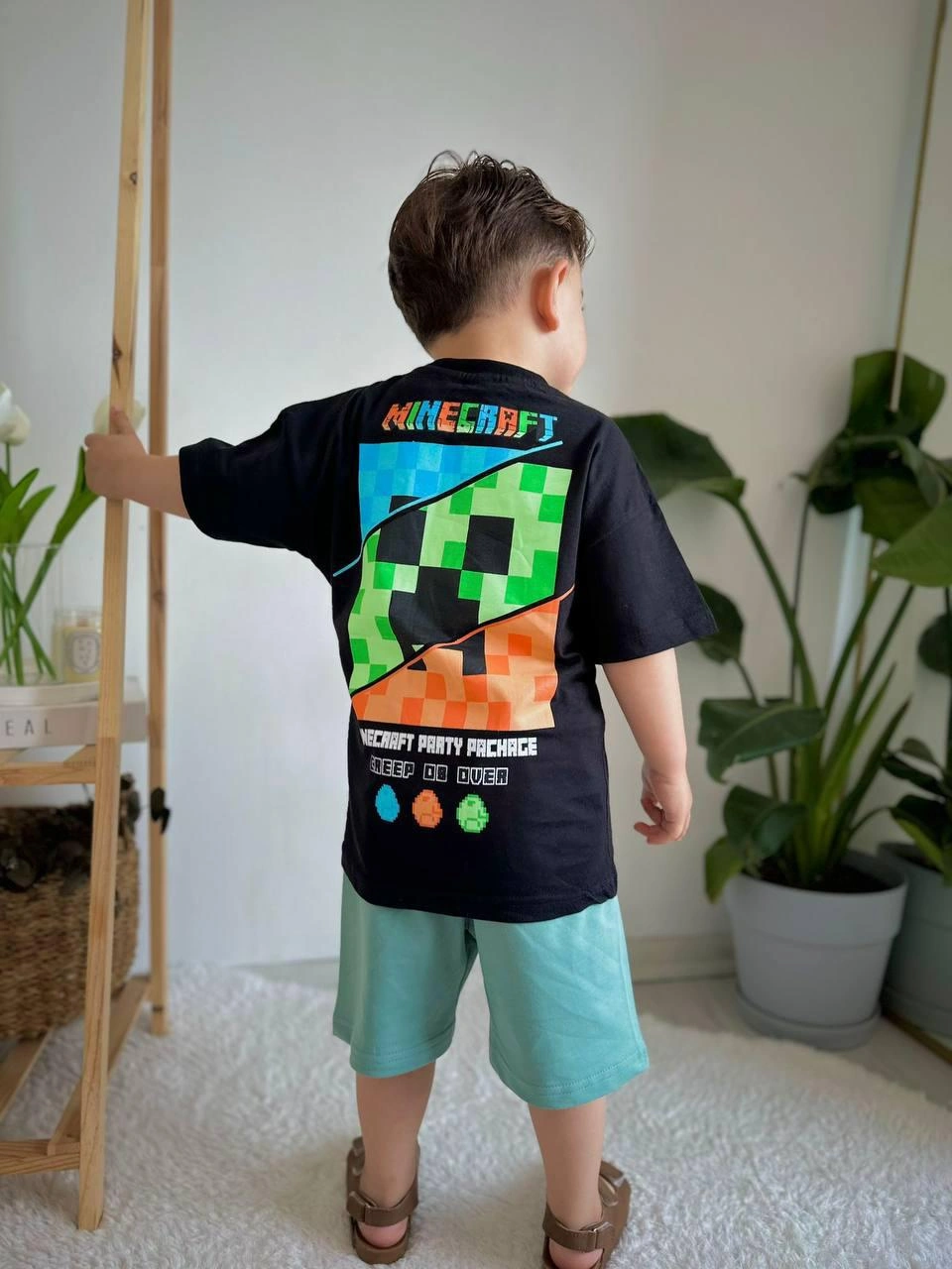 Cg Kids Minecraft Mükemmel Kaliteli Baskı Erkek Çocuk Alt Üst Tak Siyah - Mint Yeşili