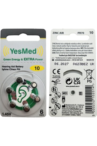 Yesmed Extra Power 10 Numara Kulak Pili 1 Paket 6 Adet Pi...