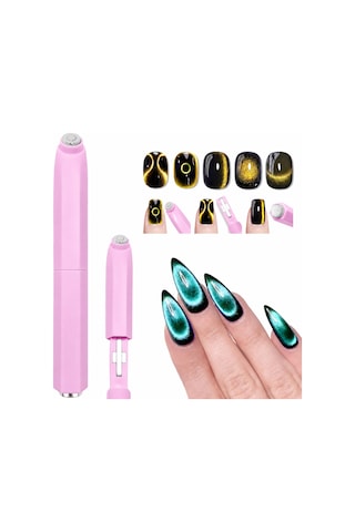 3 Ü 1 Arada Halka Ve Dalga Efektli Pembe Kedi Gözü Kalıcı Oje Mıknatısı Cat Eye Magnet Wdcat02