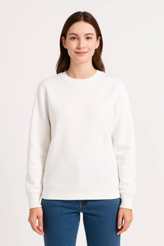Etiler Collection Üç İplik Düz Bisiklet Yaka Sweatshirt - Beyaz