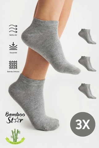 Bambu Kadın Gri Patik Dikişsiz Premium Çorap 3 Lü Paket
