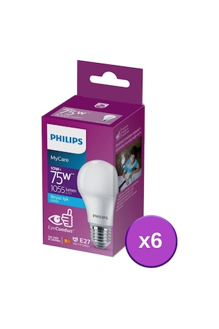 Philips Led 10-75W Ampul 6500K Beyaz Işık 6Lı