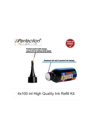 Perfection Canon Pixma E414 E410 Bitmeyen Kartuşlu Uyumlu Mürekep Dolum Seti Aparatlı 4x100 Gr.