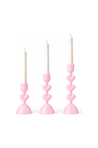Lunera Kalpli Katmanlı Şamdan / Mumluk - Üçlü Set Açık Pembe