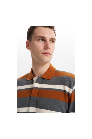 Ar-ma Erkek Ribanalı Büyük Beden Battal Boy Çizgili %100 Pamuk Ringel Ottoman Kumaş Polo Yaka Düğmeli Sweatshirt K30554801702 Kahverengi-k3 Kahverengi
